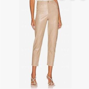 LBLC The Label Robin Taupe Faux Leather Cropped High Waisted Pants Size S NWT